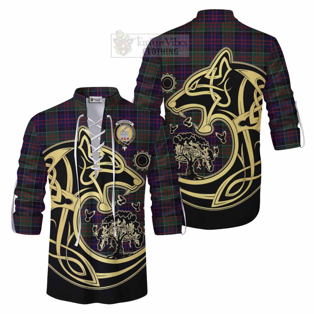 Tartan Vibes Clothing MacDonald (McDonald) of Clanranald Tartan Ghillie Kilt Shirt with Family Crest Celtic Wolf Style