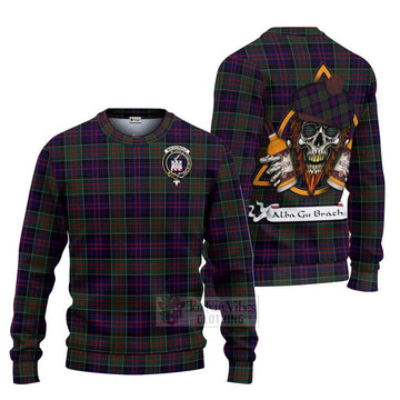 MacDonald (McDonald) of Clanranald Tartan Ugly Sweater with Family Crest and Bearded Skull Holding Bottles of Whiskey