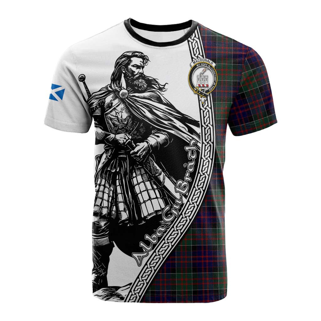 MacDonald (McDonald) of Clanranald Tartan Clan Crest Cotton T-shirt with Highlander Warrior Celtic Style