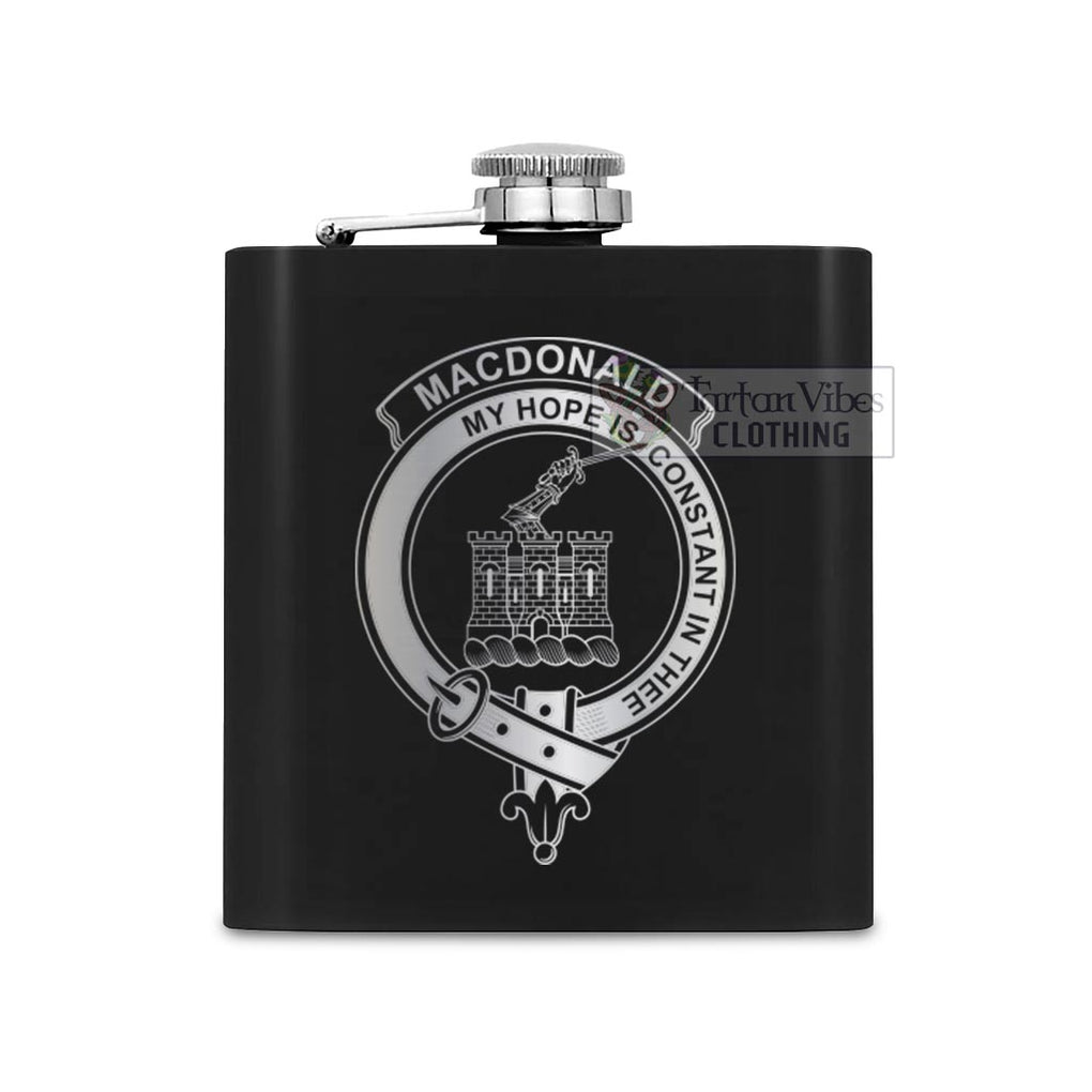 Tartan Vibes Clothing MacDonald (McDonald) of Clanranald Crest Hip Flask Set 7oz Black Stainless Steel with A Gift Box