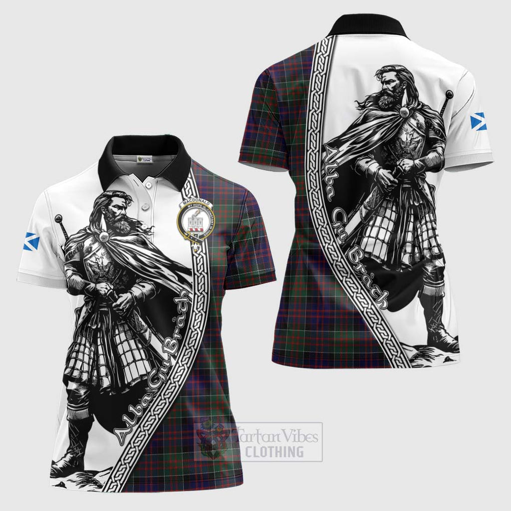 Tartan Vibes Clothing MacDonald (McDonald) of Clanranald Tartan Clan Crest Women's Polo Shirt with Highlander Warrior Celtic Style