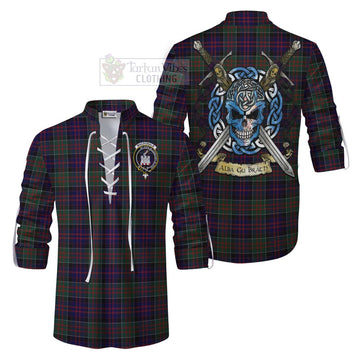 MacDonald (McDonald) of Clanranald Tartan Ghillie Kilt Shirt with Family Crest Celtic Skull Style