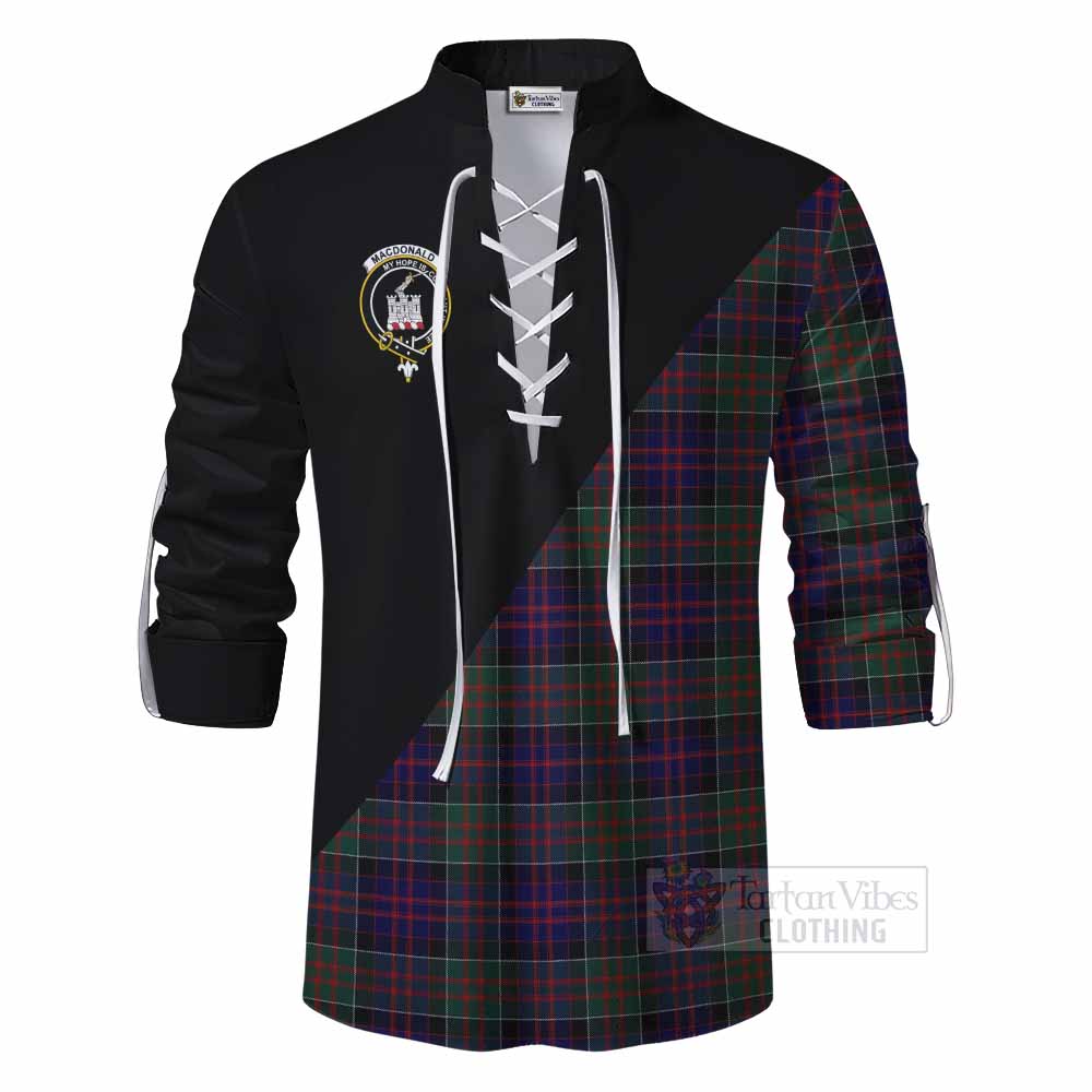 Tartan Vibes Clothing MacDonald (McDonald) of Clanranald Tartan Ghillie Kilt Shirt with Family Crest and Military Logo Style