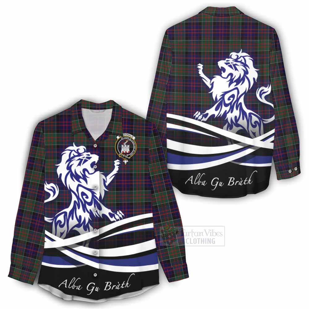 Tartan Vibes Clothing MacDonald (McDonald) of Clanranald Tartan Women's Casual Shirt with Alba Gu Brath Regal Lion Emblem