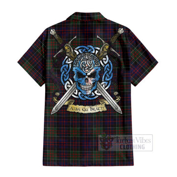 MacDonald (McDonald) of Clanranald Tartan Short Sleeve Button Shirt with Family Crest Celtic Skull Style