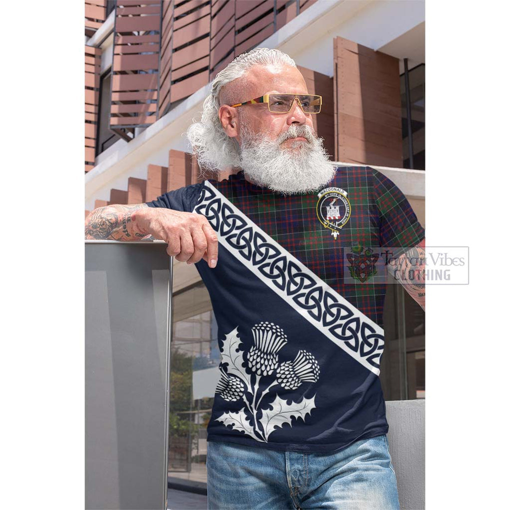 Tartan Vibes Clothing MacDonald (McDonald) of Clanranald Tartan Cotton T-shirt Featuring Thistle and Scotland Map