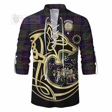 MacDonald (McDonald) of Clanranald Tartan Ghillie Kilt Shirt with Family Crest Celtic Wolf Style