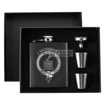 MacDonald (McDonald) of Clanranald Crest Hip Flask Set 7oz Black Stainless Steel with A Gift Box