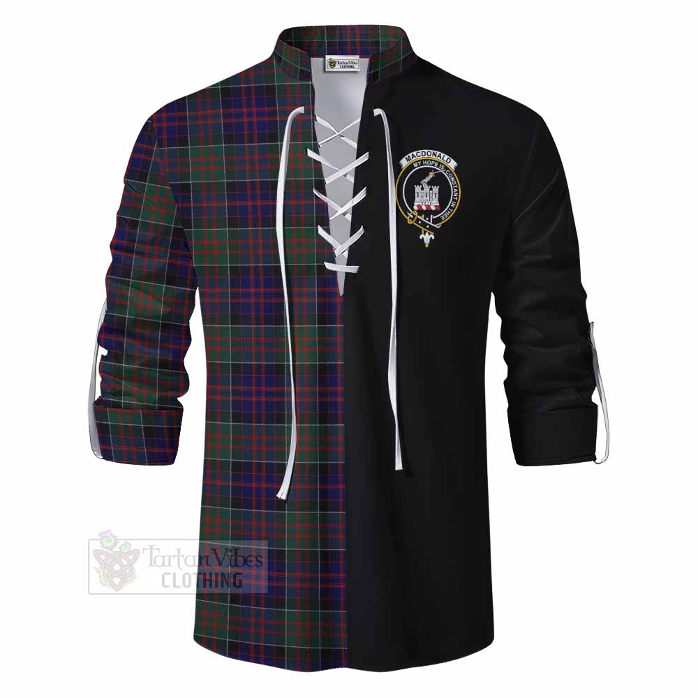 Tartan Vibes Clothing MacDonald (McDonald) of Clanranald Tartan Ghillie Kilt Shirt with Family Crest and Half Of Me Style