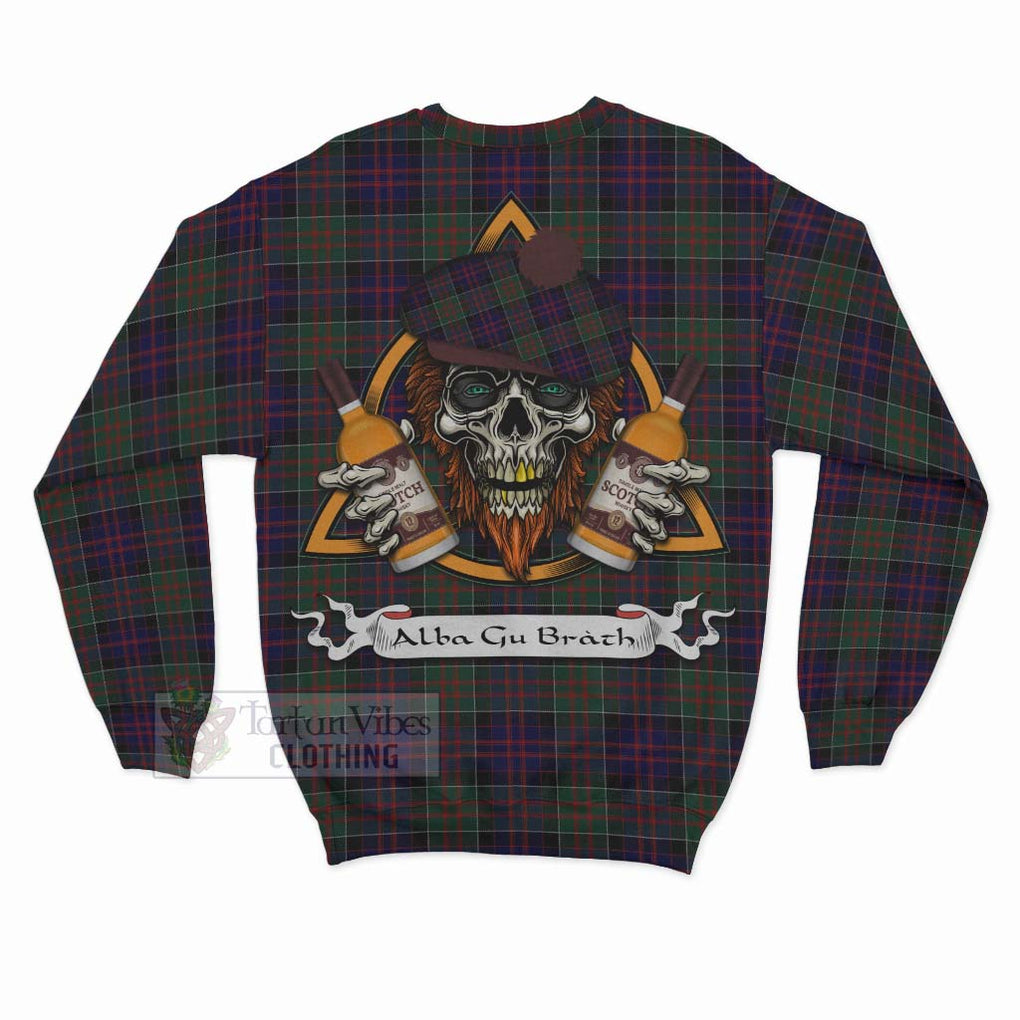 Tartan Vibes Clothing MacDonald (McDonald) of Clanranald Tartan Sweatshirt with Family Crest and Bearded Skull Holding Bottles of Whiskey