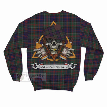 MacDonald (McDonald) of Clanranald Tartan Sweatshirt with Family Crest and Bearded Skull Holding Bottles of Whiskey