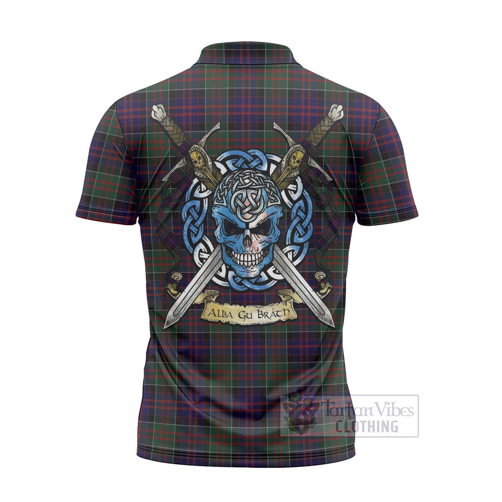 Tartan Vibes Clothing MacDonald (McDonald) of Clanranald Tartan Zipper Polo Shirt with Family Crest Celtic Skull Style