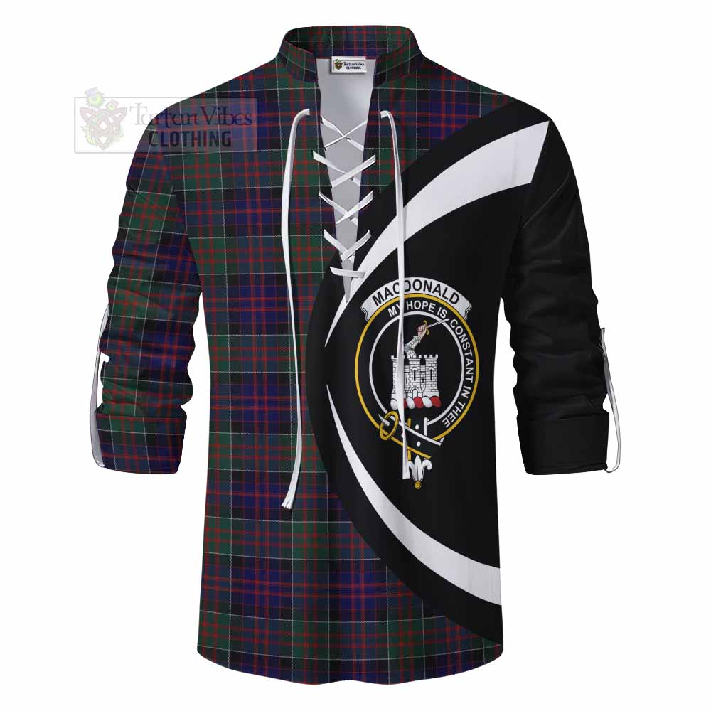 Tartan Vibes Clothing MacDonald (McDonald) of Clanranald Tartan Ghillie Kilt Shirt with Family Crest Circle Style