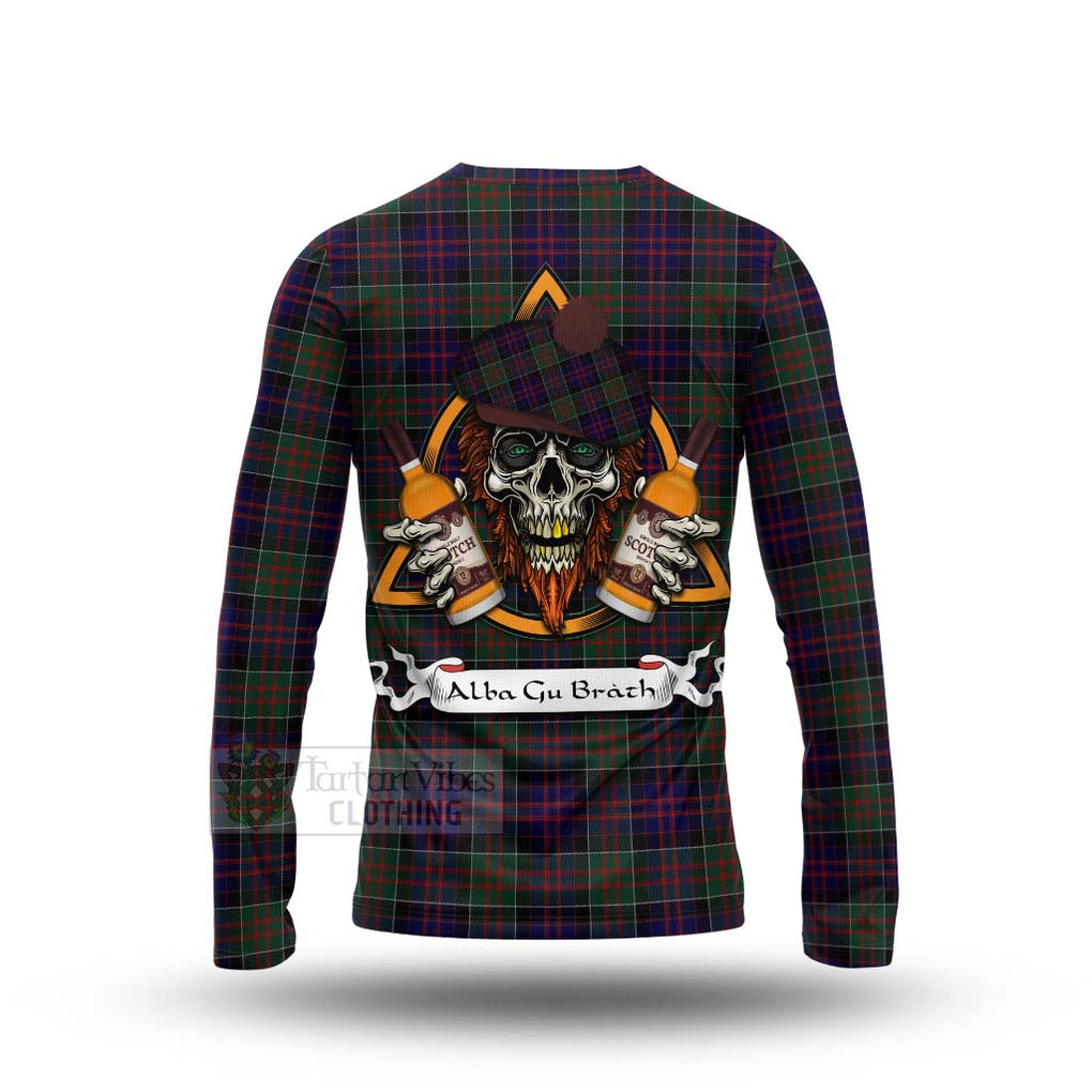 Tartan Vibes Clothing MacDonald (McDonald) of Clanranald Tartan Long Sleeve T-Shirt with Family Crest and Bearded Skull Holding Bottles of Whiskey