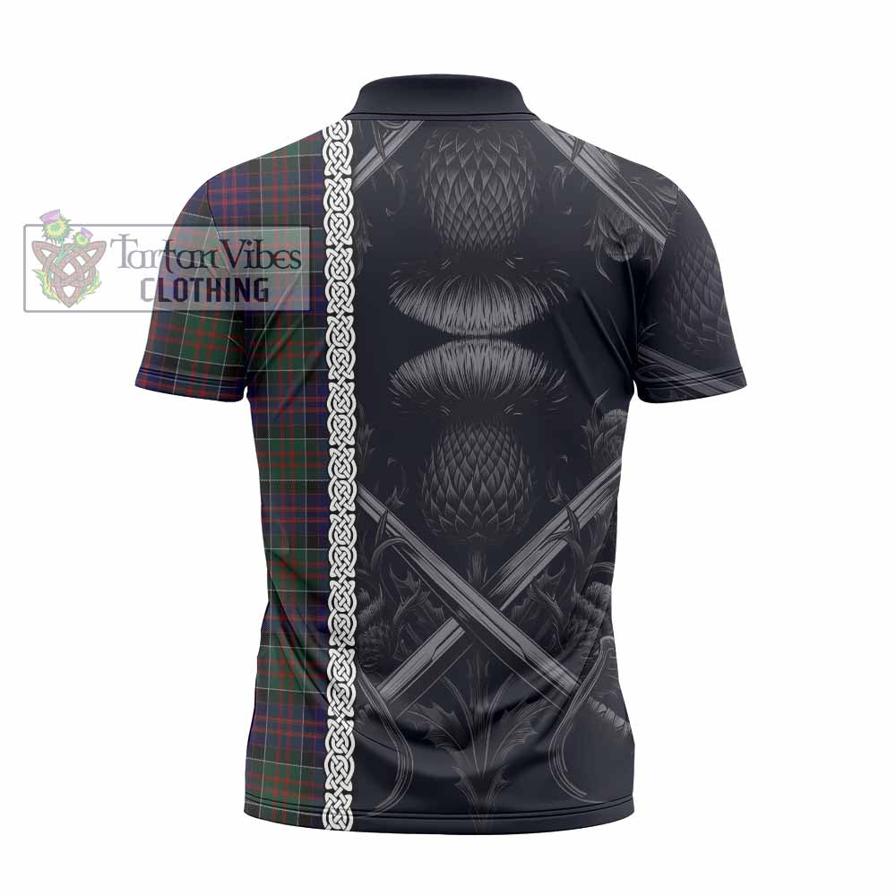 Tartan Vibes Clothing MacDonald (McDonald) of Clanranald Tartan Zipper Polo Shirt with Family Crest Cross Sword Thistle Celtic Vibes