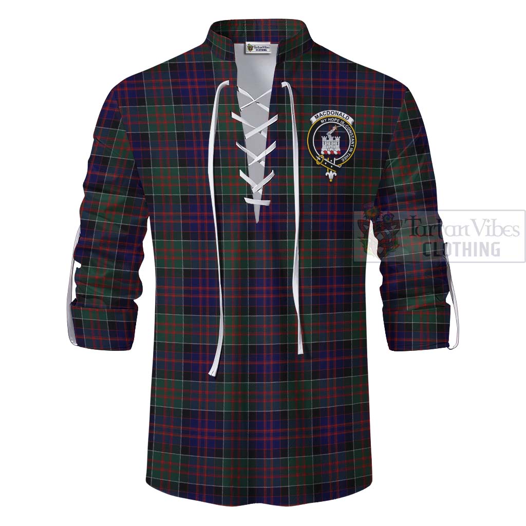 Tartan Vibes Clothing MacDonald (McDonald) of Clanranald Tartan Ghillie Kilt Shirt with Family Crest Celtic Skull Style