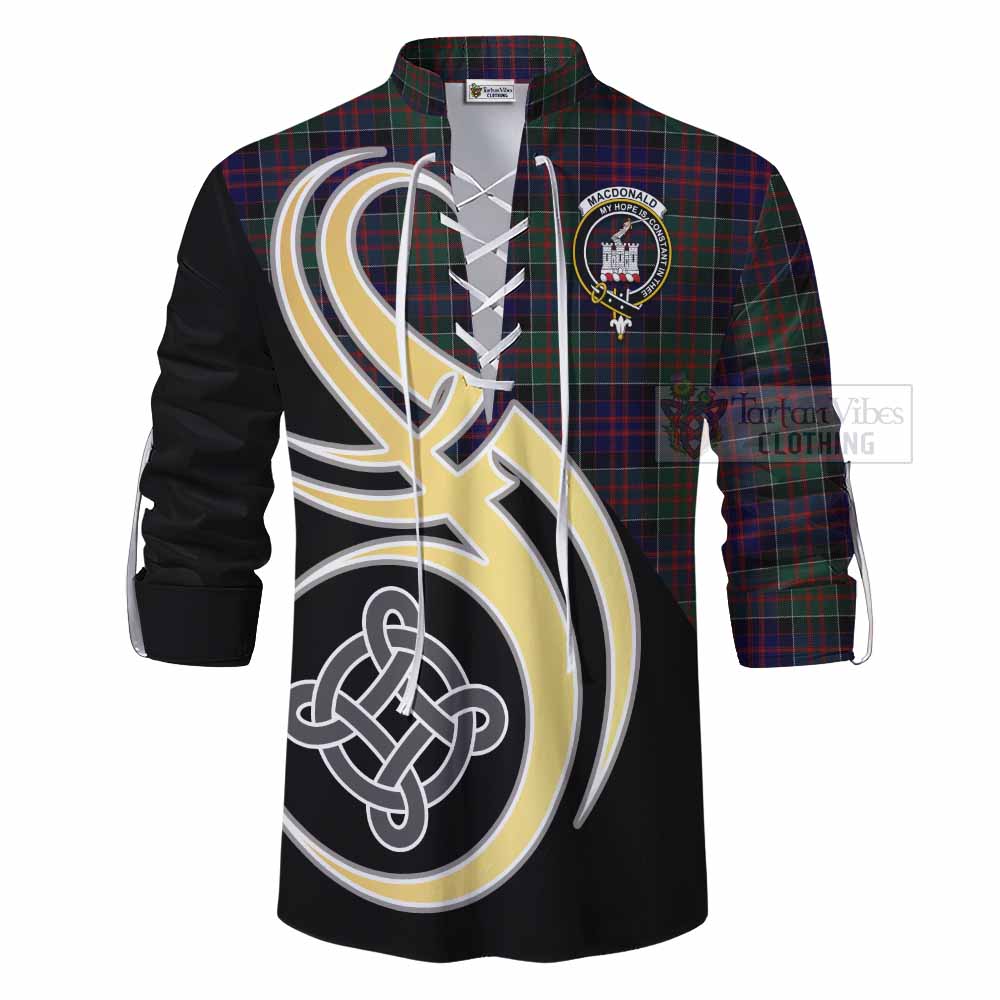 Tartan Vibes Clothing MacDonald (McDonald) of Clanranald Tartan Ghillie Kilt Shirt with Family Crest and Celtic Symbol Style