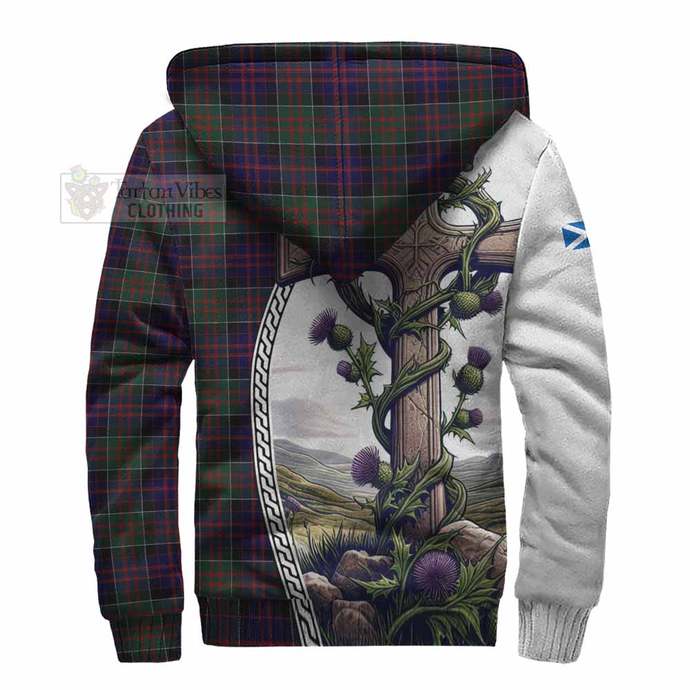 Tartan Vibes Clothing MacDonald (McDonald) of Clanranald Tartan Sherpa Hoodie with Family Crest and St. Andrew's Cross Accented by Thistle Vines