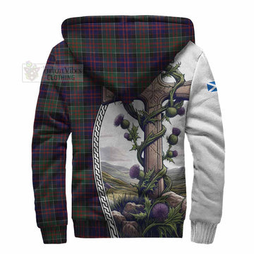 MacDonald (McDonald) of Clanranald Tartan Sherpa Hoodie with Family Crest and St. Andrew's Cross Accented by Thistle Vines