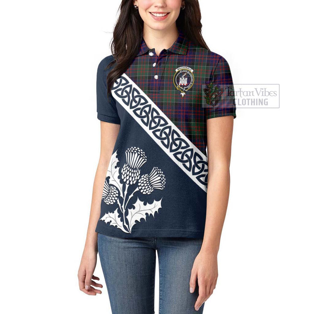 Tartan Vibes Clothing MacDonald (McDonald) of Clanranald Tartan Women's Polo Shirt Featuring Thistle and Scotland Map