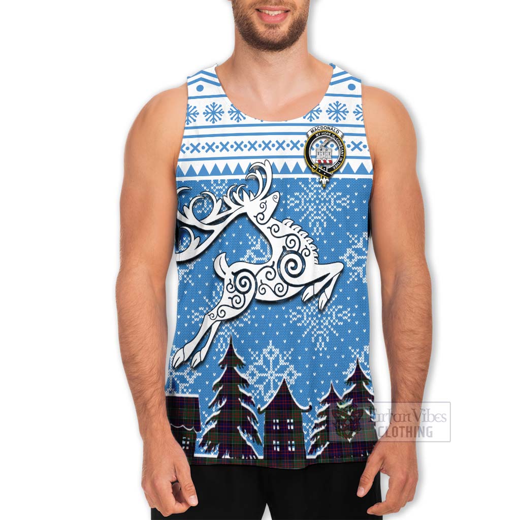 Tartan Vibes Clothing MacDonald (McDonald) of Clanranald Clan Christmas Men's Tank Top Celtic Reindeer Style