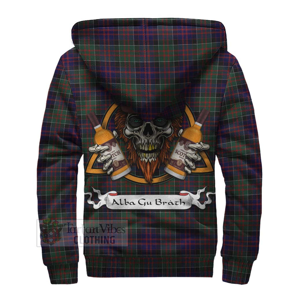 Tartan Vibes Clothing MacDonald (McDonald) of Clanranald Tartan Sherpa Hoodie with Family Crest and Bearded Skull Holding Bottles of Whiskey