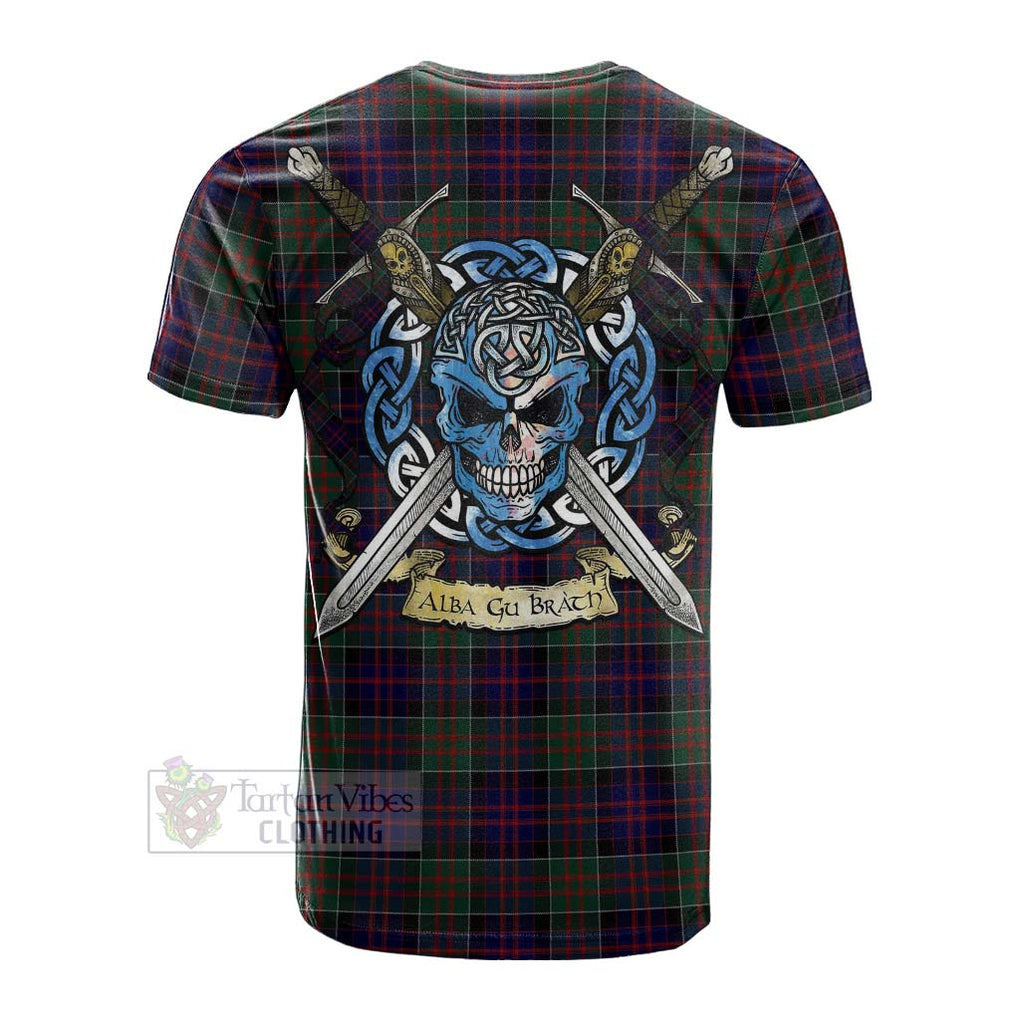 Tartan Vibes Clothing MacDonald (McDonald) of Clanranald Tartan Cotton T-shirt with Family Crest Celtic Skull Style