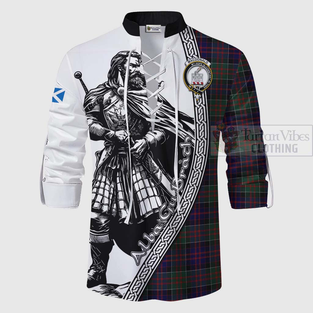 Tartan Vibes Clothing MacDonald (McDonald) of Clanranald Tartan Clan Crest Ghillie Kilt Shirt with Highlander Warrior Celtic Style