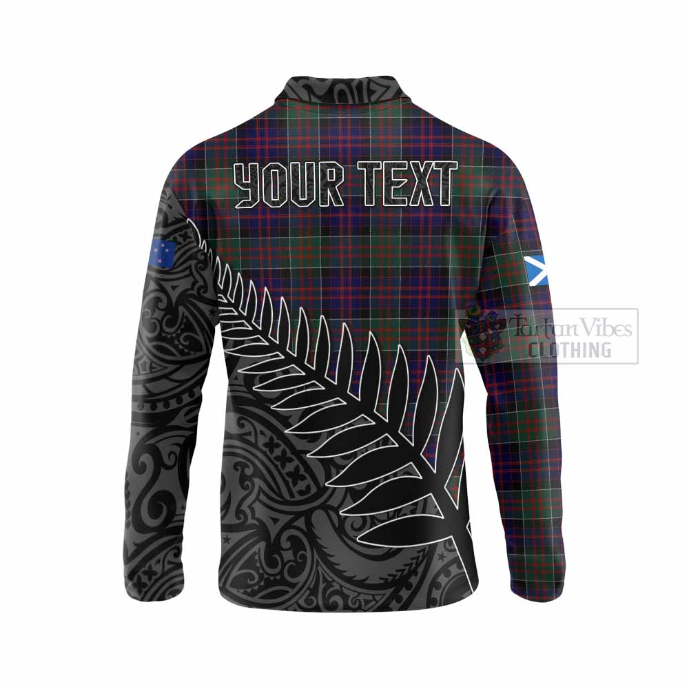 Tartan Vibes Clothing MacDonald (McDonald) of Clanranald Crest Tartan Long Sleeve Polo Shirt with New Zealand Silver Fern Half Style