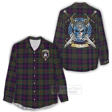 MacDonald (McDonald) of Clanranald Tartan Women's Casual Shirt with Family Crest Celtic Skull Style