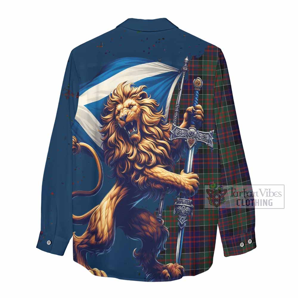 Tartan Vibes Clothing MacDonald (McDonald) of Clanranald Tartan Family Crest Women's Casual Shirt with Scottish Majestic Lion