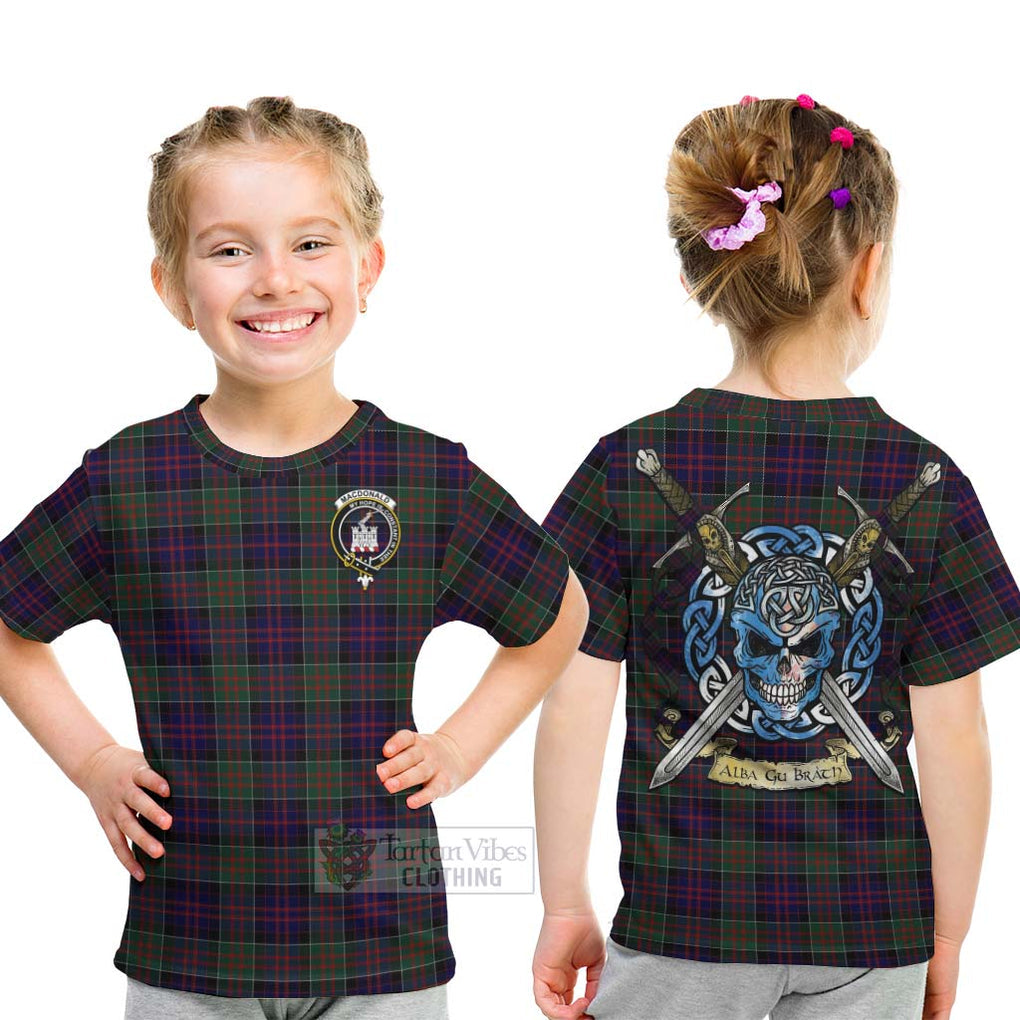 Tartan Vibes Clothing MacDonald (McDonald) of Clanranald Tartan Kid T-Shirt with Family Crest Celtic Skull Style