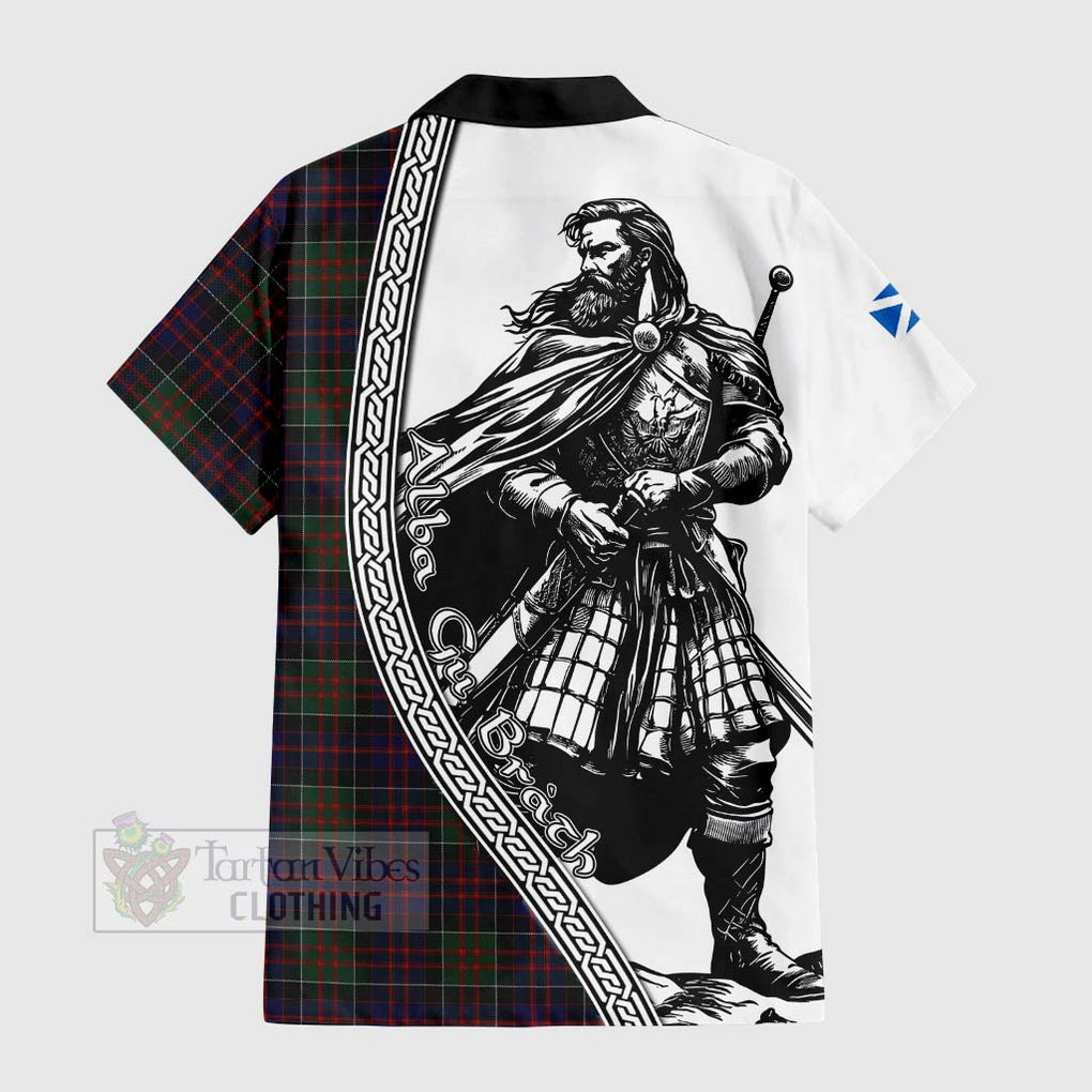 Tartan Vibes Clothing MacDonald (McDonald) of Clanranald Tartan Clan Crest Short Sleeve Button Shirt with Highlander Warrior Celtic Style