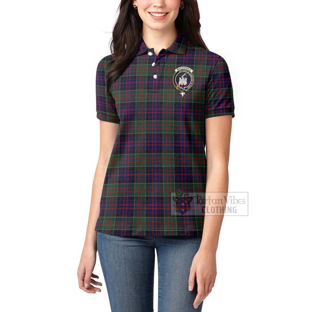 Tartan Vibes Clothing MacDonald (McDonald) of Clanranald Tartan Women's Polo Shirt with Family Crest Celtic Skull Style