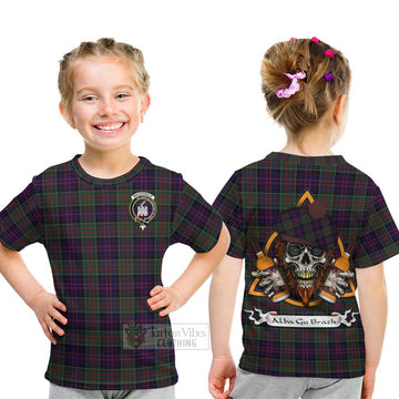 MacDonald (McDonald) of Clanranald Tartan Kid T-Shirt with Family Crest and Bearded Skull Holding Bottles of Whiskey