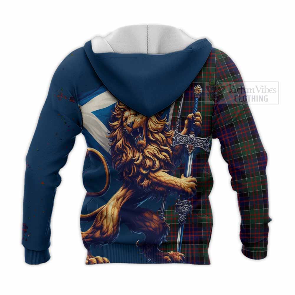 Tartan Vibes Clothing MacDonald (McDonald) of Clanranald Tartan Family Crest Knitted Hoodie with Scottish Majestic Lion