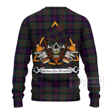 MacDonald (McDonald) of Clanranald Tartan Ugly Sweater with Family Crest and Bearded Skull Holding Bottles of Whiskey