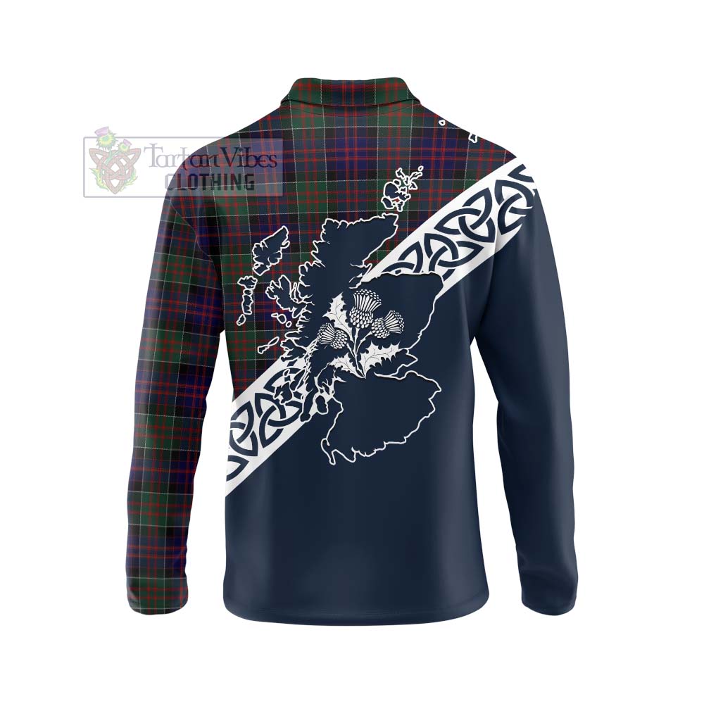 Tartan Vibes Clothing MacDonald (McDonald) of Clanranald Tartan Long Sleeve Polo Shirt Featuring Thistle and Scotland Map