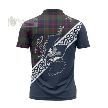 MacDonald (McDonald) of Clanranald Tartan Zipper Polo Shirt Featuring Thistle and Scotland Map