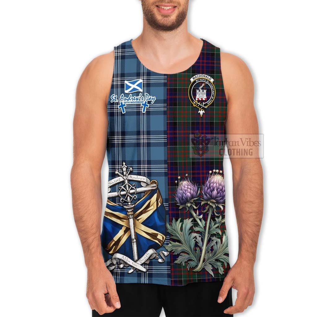 Tartan Vibes Clothing MacDonald (McDonald) of Clanranald Tartan Men's Tank Top Happy St. Andrew's Day Half Tartan Style