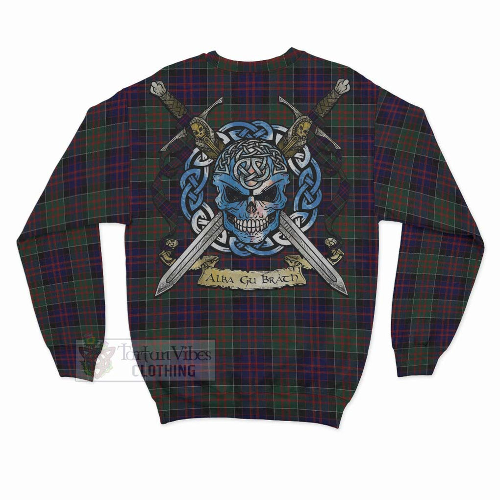 Tartan Vibes Clothing MacDonald (McDonald) of Clanranald Tartan Sweatshirt with Family Crest Celtic Skull Style