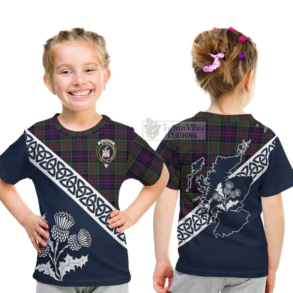 Tartan Vibes Clothing MacDonald (McDonald) of Clanranald Tartan Kid T-Shirt Featuring Thistle and Scotland Map