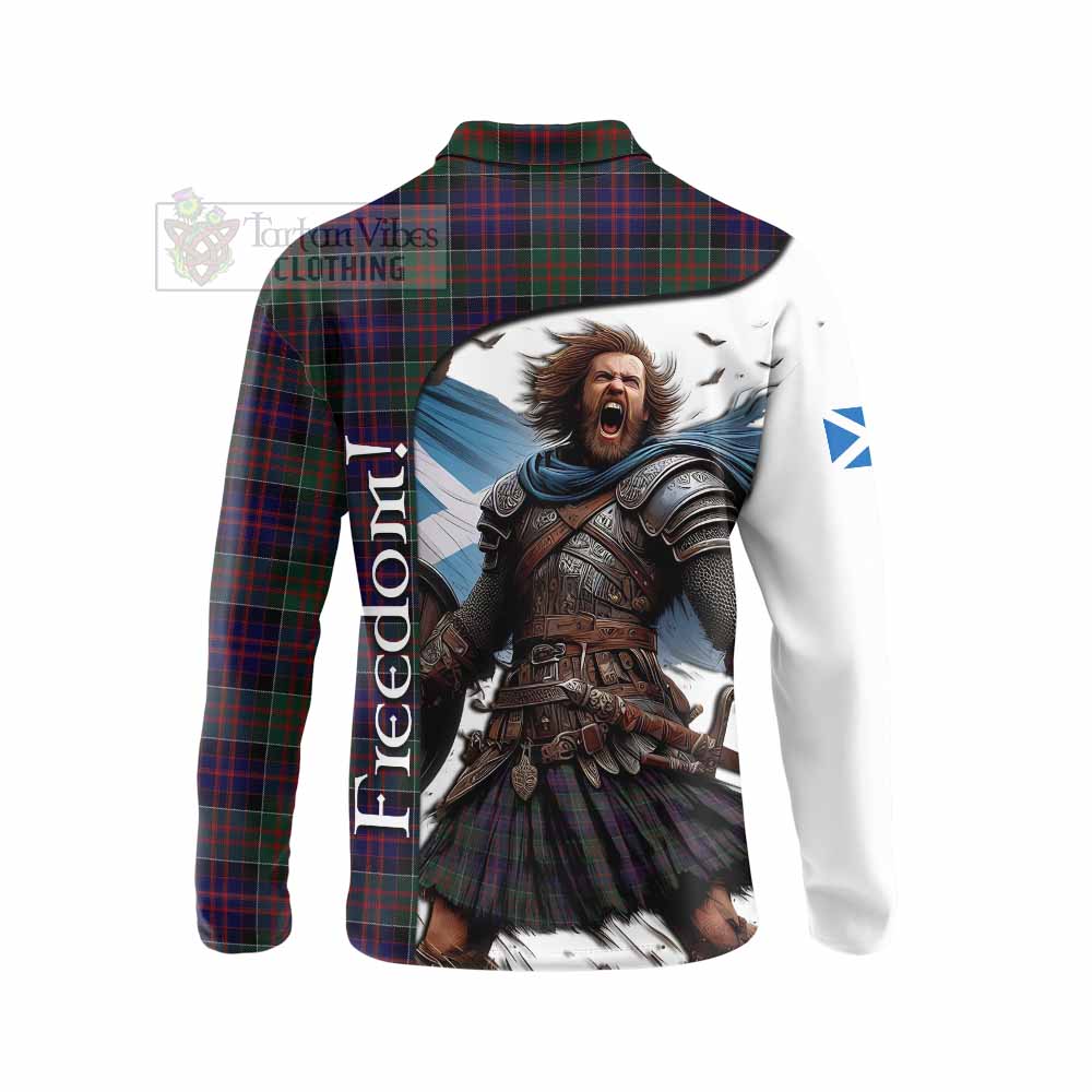 Tartan Vibes Clothing MacDonald (McDonald) of Clanranald Crest Tartan Long Sleeve Polo Shirt Inspired by the Freedom of Scottish Warrior