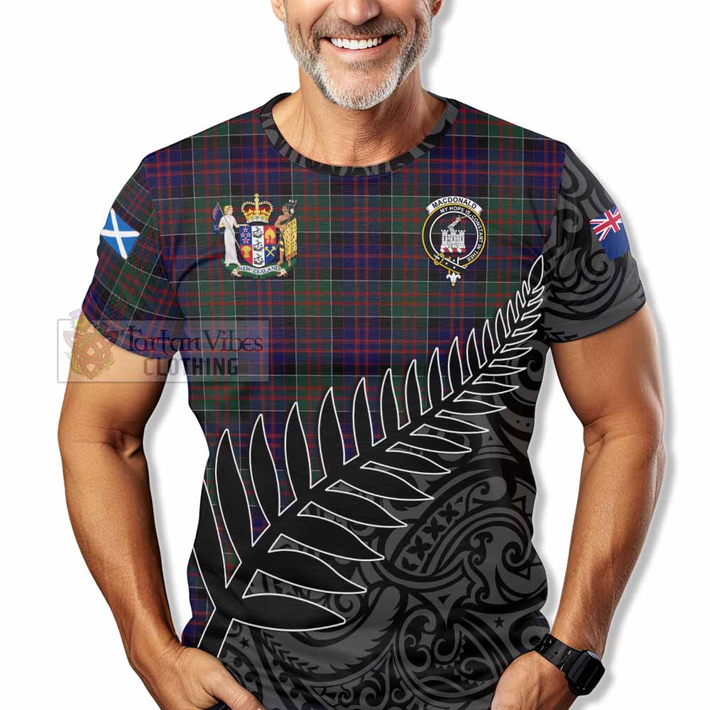 Tartan Vibes Clothing MacDonald (McDonald) of Clanranald Crest Tartan T-Shirt with New Zealand Silver Fern Half Style