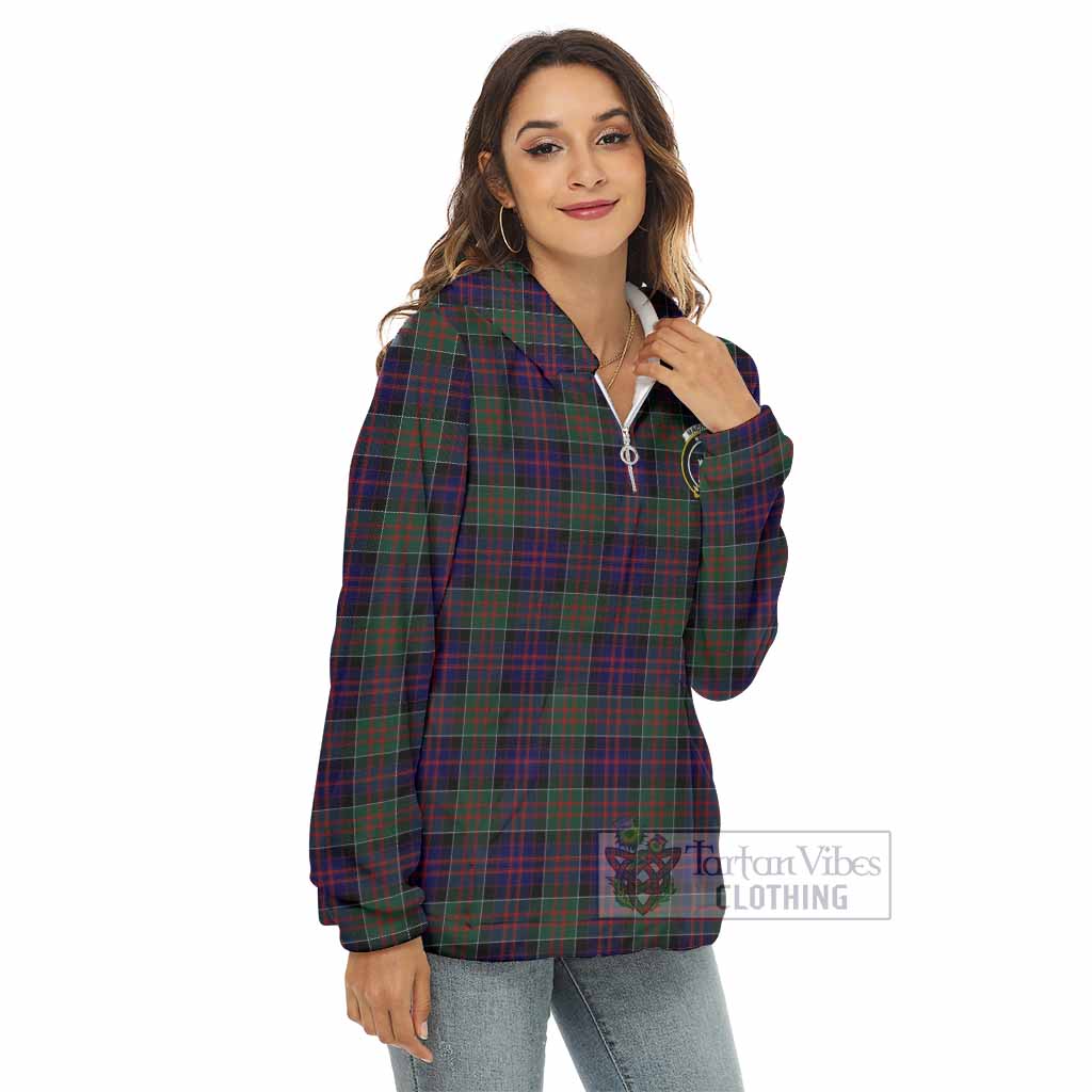 Tartan Vibes Clothing MacDonald (McDonald) of Clanranald Tartan Crest Women's Borg  Half Zip Fleece Hoodie