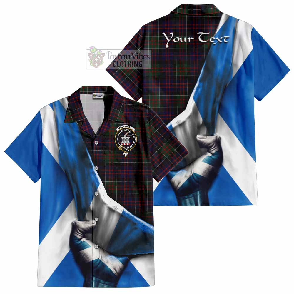 Tartan Vibes Clothing MacDonald (McDonald) of Clanranald Tartan Short Sleeve Button Shirt with Family Crest Scotland Patriotic Style