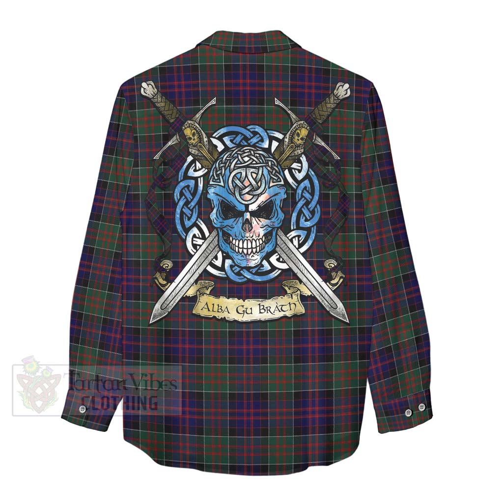 Tartan Vibes Clothing MacDonald (McDonald) of Clanranald Tartan Women's Casual Shirt with Family Crest Celtic Skull Style