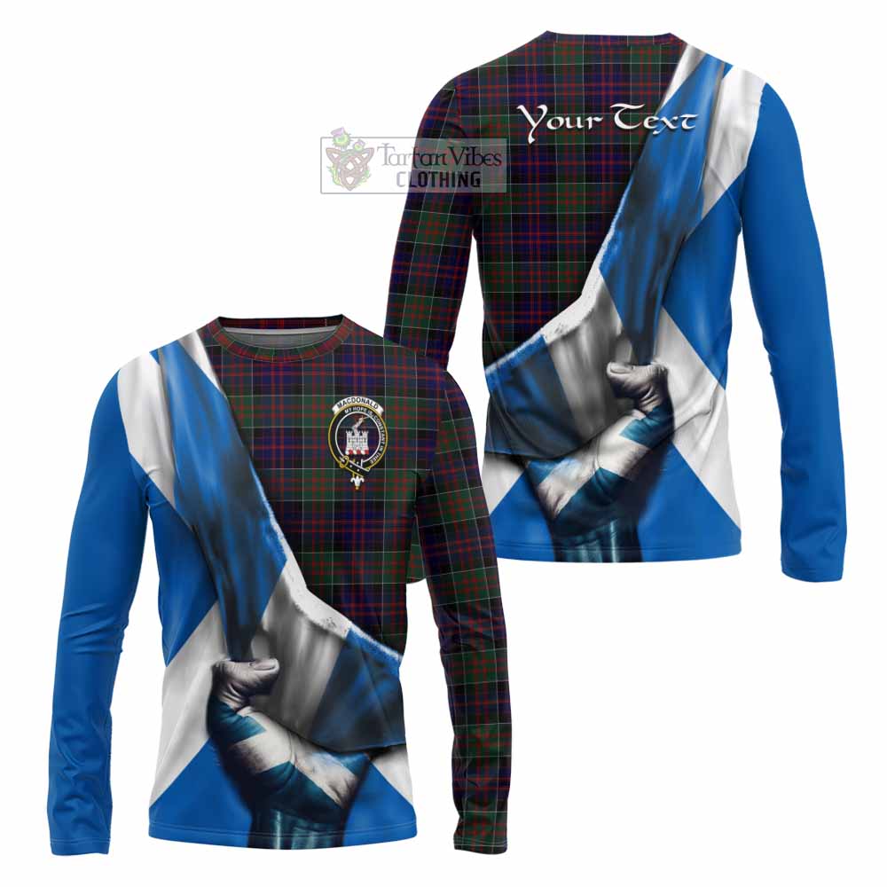 Tartan Vibes Clothing MacDonald (McDonald) of Clanranald Tartan Long Sleeve T-Shirt with Family Crest Scotland Patriotic Style