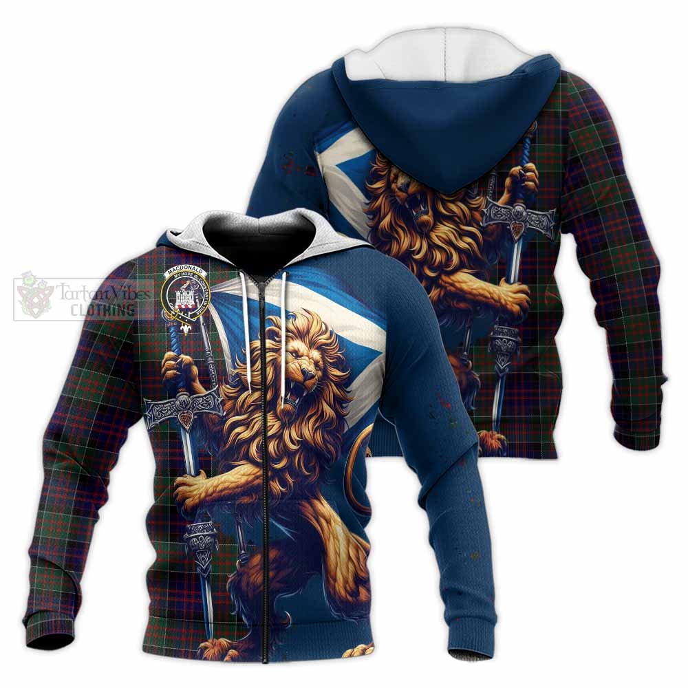 Tartan Vibes Clothing MacDonald (McDonald) of Clanranald Tartan Family Crest Knitted Hoodie with Scottish Majestic Lion