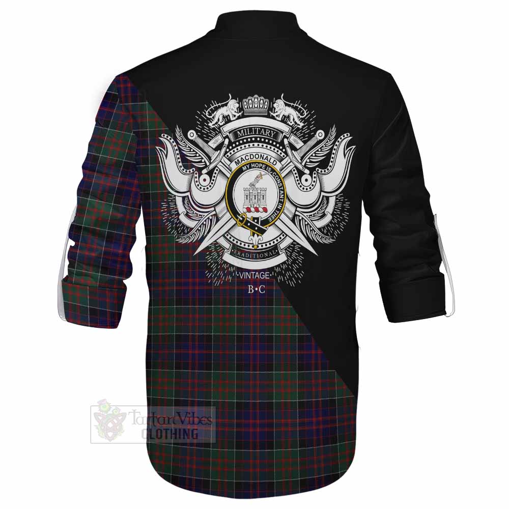 Tartan Vibes Clothing MacDonald (McDonald) of Clanranald Tartan Ghillie Kilt Shirt with Family Crest and Military Logo Style